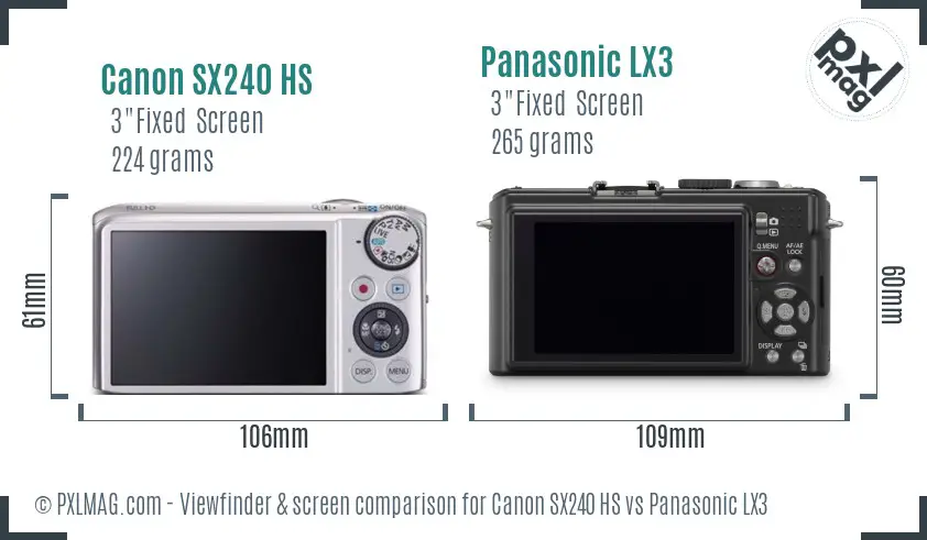 Canon SX240 HS vs Panasonic LX3 Screen and Viewfinder comparison