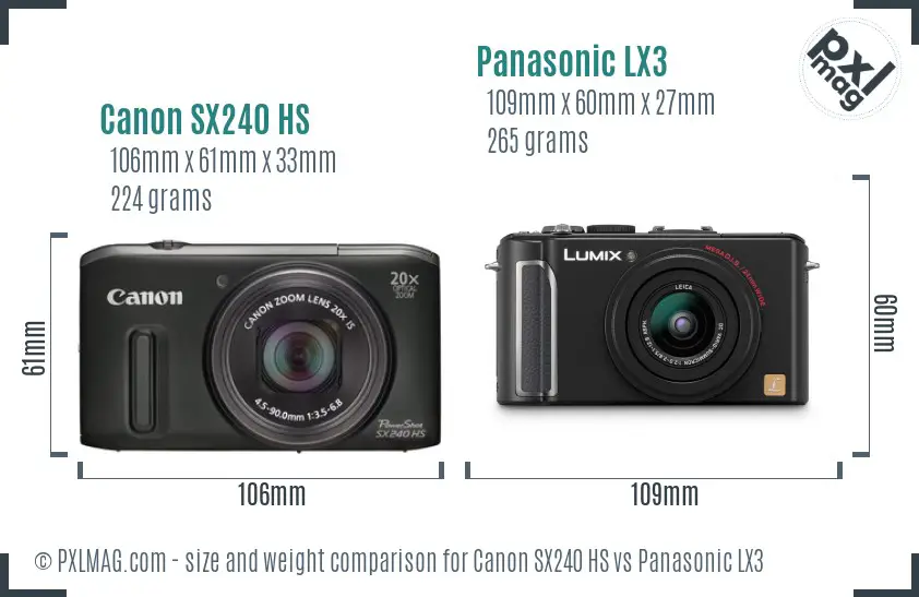 Canon SX240 HS vs Panasonic LX3 size comparison