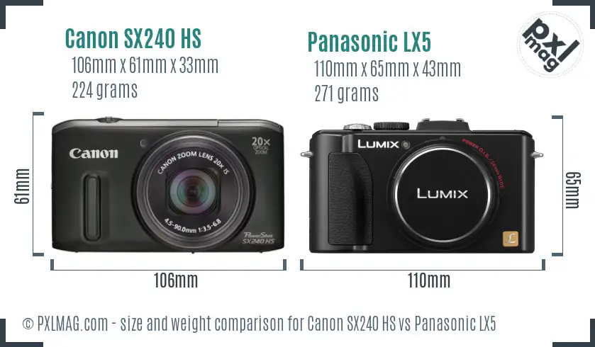 Canon SX240 HS vs Panasonic LX5 size comparison