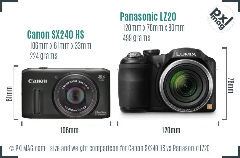 Canon SX240 HS vs Panasonic LZ20 size comparison