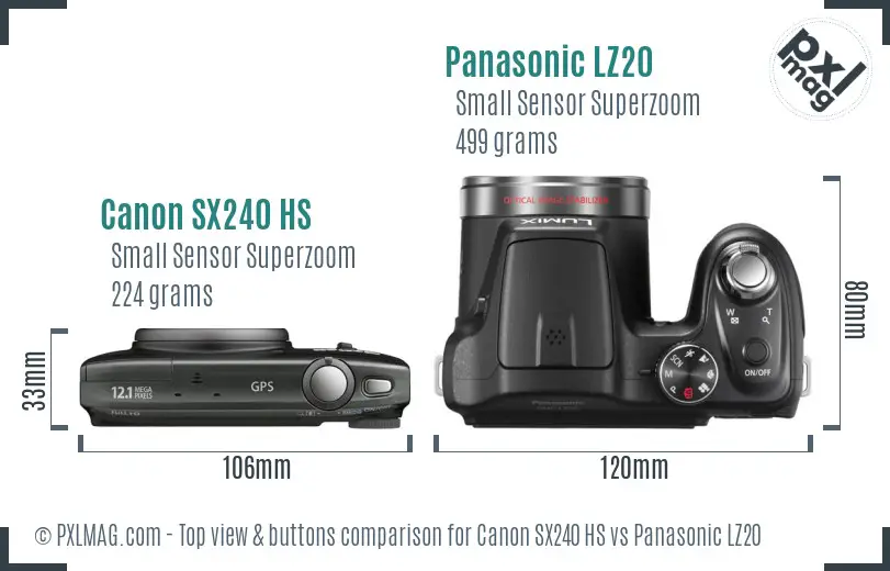 Canon SX240 HS vs Panasonic LZ20 top view buttons comparison