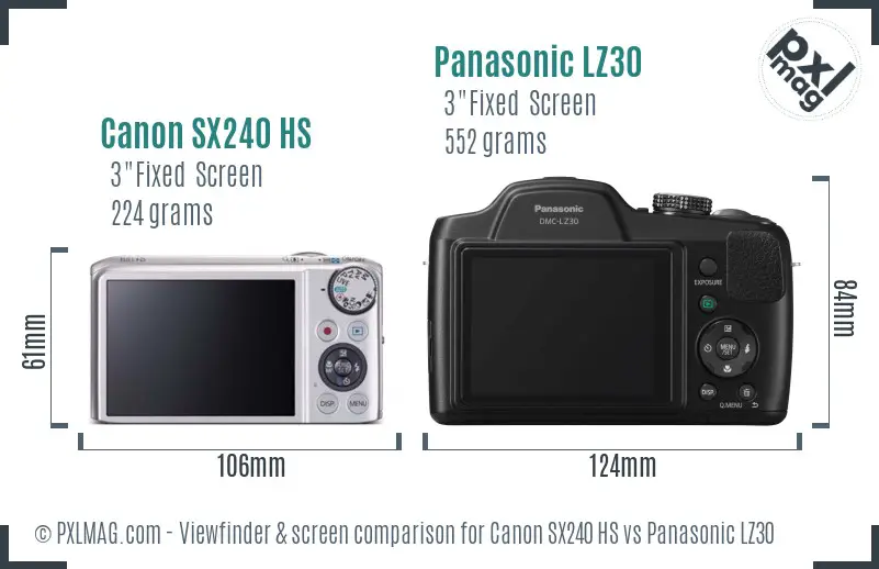 Canon SX240 HS vs Panasonic LZ30 Screen and Viewfinder comparison