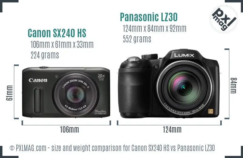 Canon SX240 HS vs Panasonic LZ30 size comparison