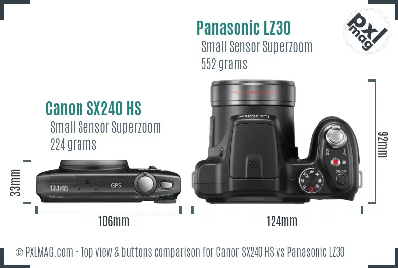 Canon SX240 HS vs Panasonic LZ30 top view buttons comparison