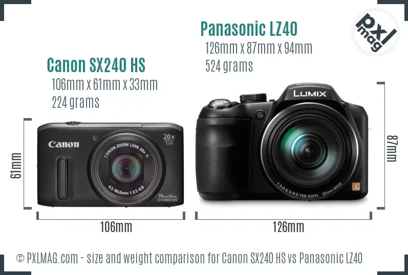 Canon SX240 HS vs Panasonic LZ40 size comparison