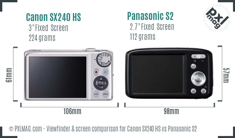 Canon SX240 HS vs Panasonic S2 Screen and Viewfinder comparison Canon SX240 HS vs Panasonic S2 Screen and Viewfinder comparison