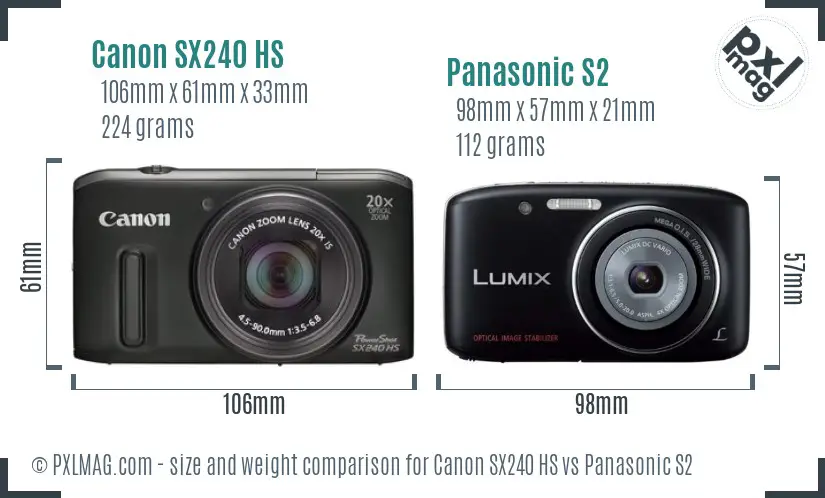 Canon SX240 HS vs Panasonic S2 size comparison Canon SX240 HS vs Panasonic S2 size comparison