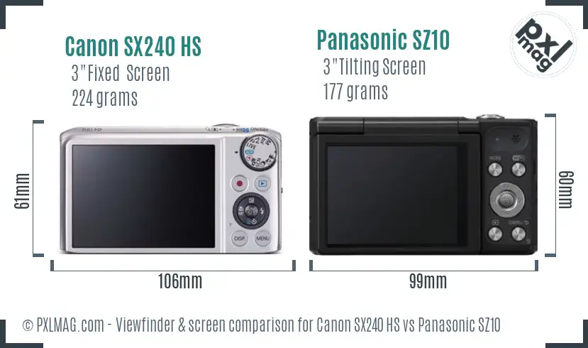 Canon SX240 HS vs Panasonic SZ10 Screen and Viewfinder comparison Canon SX240 HS vs Panasonic SZ10 Screen and Viewfinder comparison