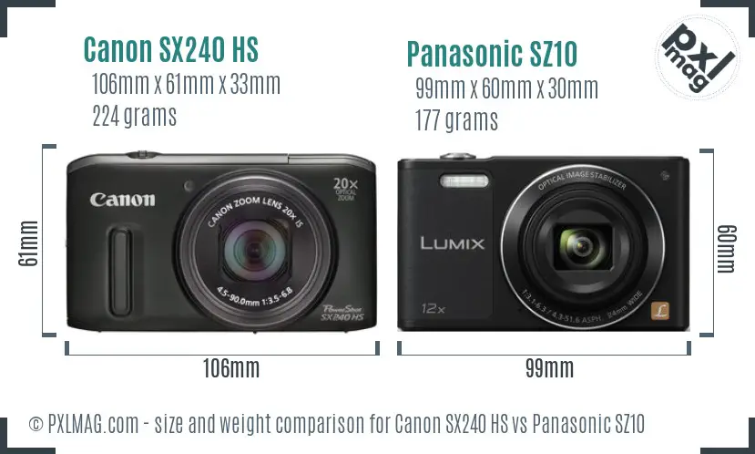 Canon SX240 HS vs Panasonic SZ10 size comparison Canon SX240 HS vs Panasonic SZ10 size comparison