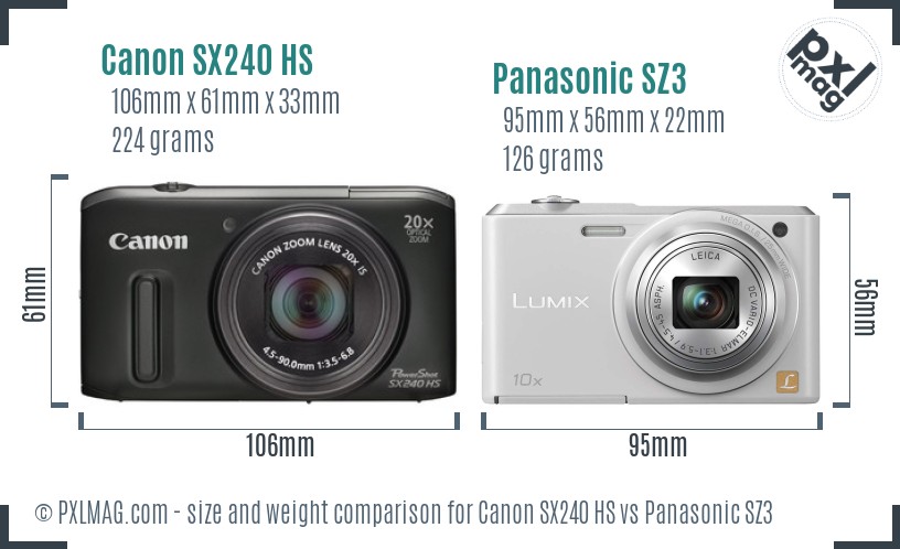 Canon SX240 HS vs Panasonic SZ3 size comparison