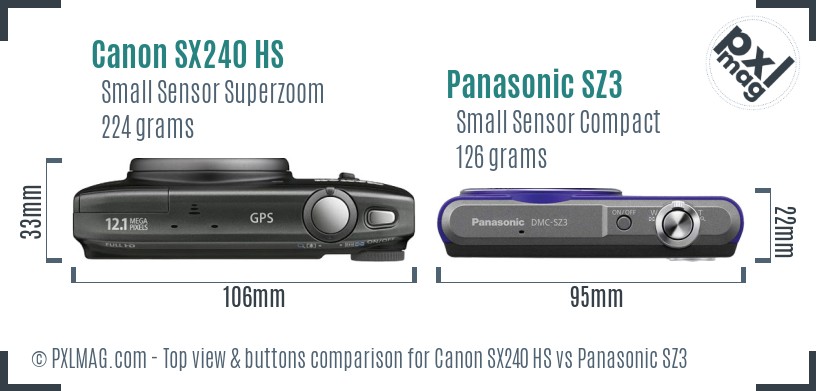 Canon SX240 HS vs Panasonic SZ3 top view buttons comparison