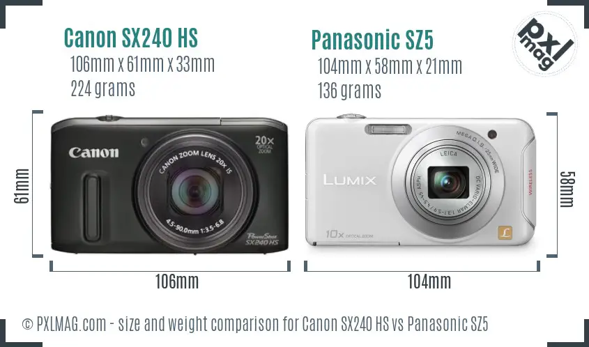 Canon SX240 HS vs Panasonic SZ5 size comparison