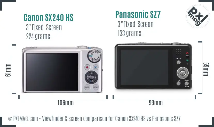 Canon SX240 HS vs Panasonic SZ7 Screen and Viewfinder comparison