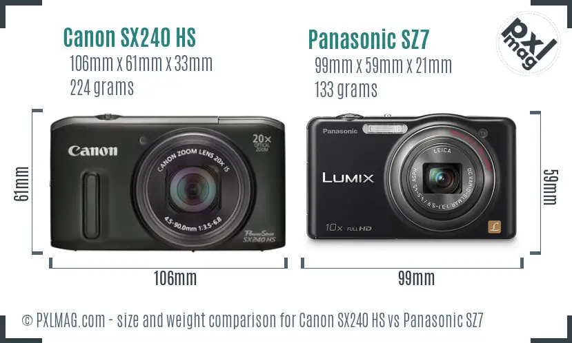 Canon SX240 HS vs Panasonic SZ7 size comparison