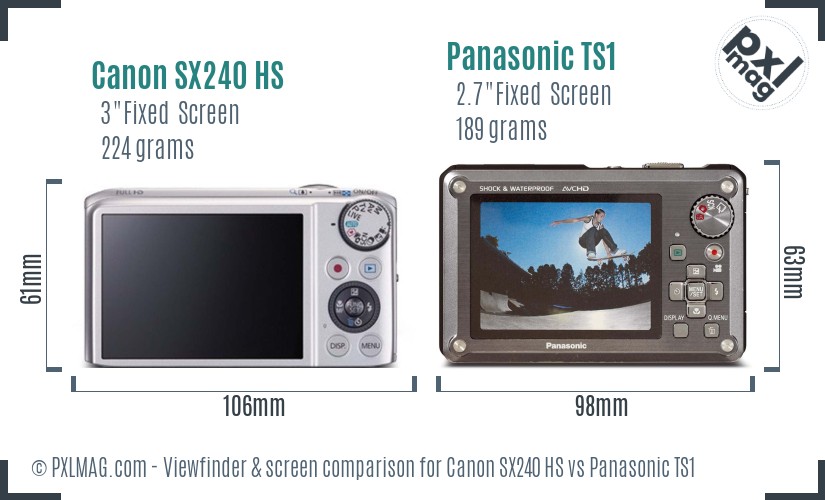 Canon SX240 HS vs Panasonic TS1 Screen and Viewfinder comparison
