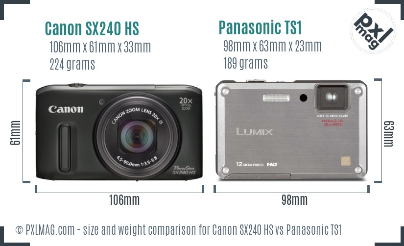 Canon SX240 HS vs Panasonic TS1 size comparison Canon SX240 HS vs Panasonic TS1 size comparison