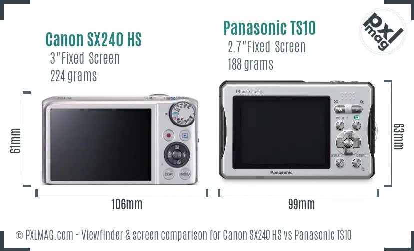 Canon SX240 HS vs Panasonic TS10 Screen and Viewfinder comparison