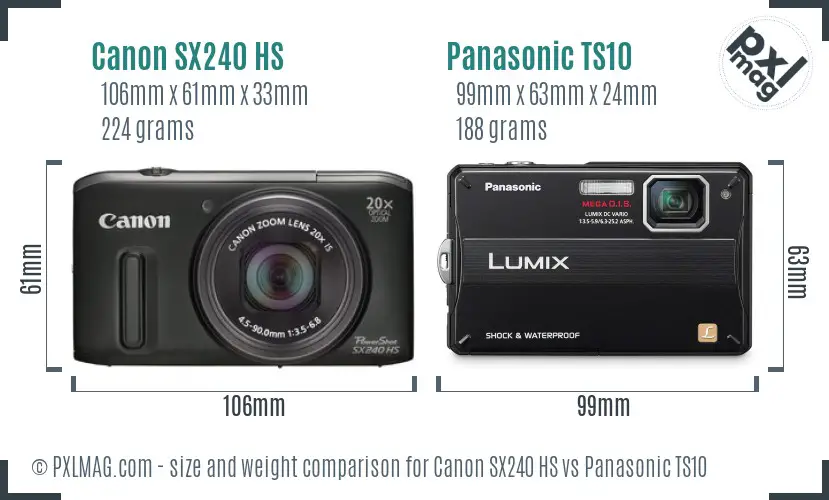Canon SX240 HS vs Panasonic TS10 size comparison