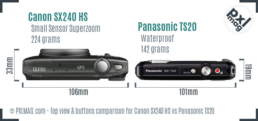 Canon SX240 HS vs Panasonic TS20 top view buttons comparison