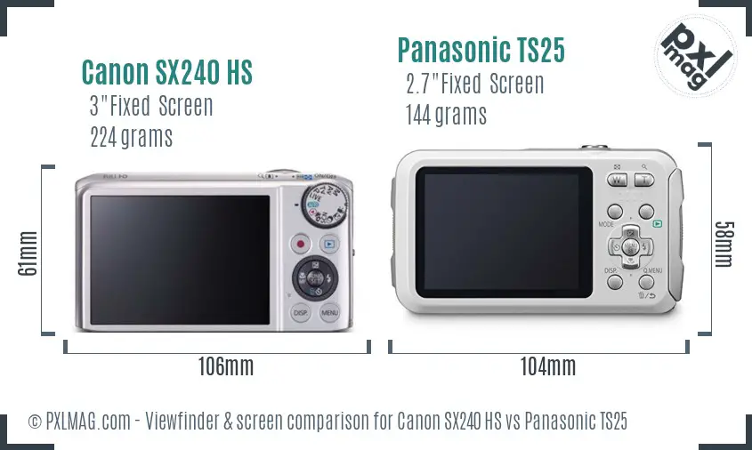 Canon SX240 HS vs Panasonic TS25 Screen and Viewfinder comparison