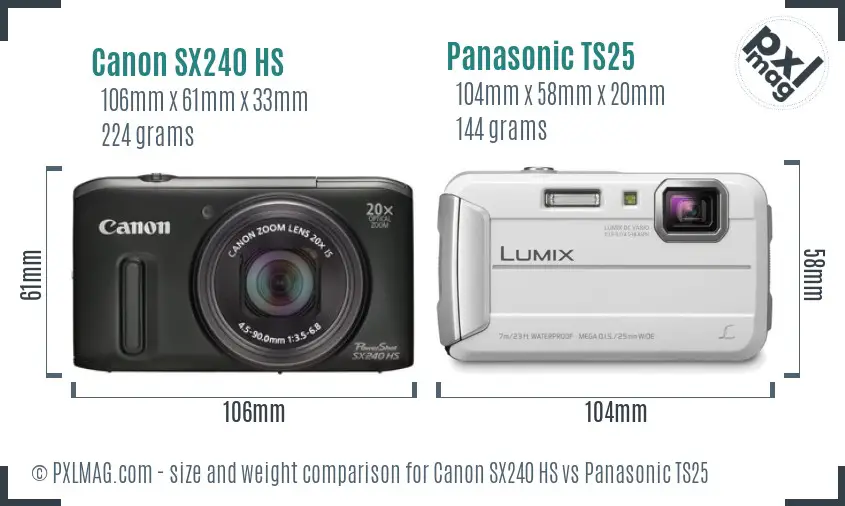 Canon SX240 HS vs Panasonic TS25 size comparison