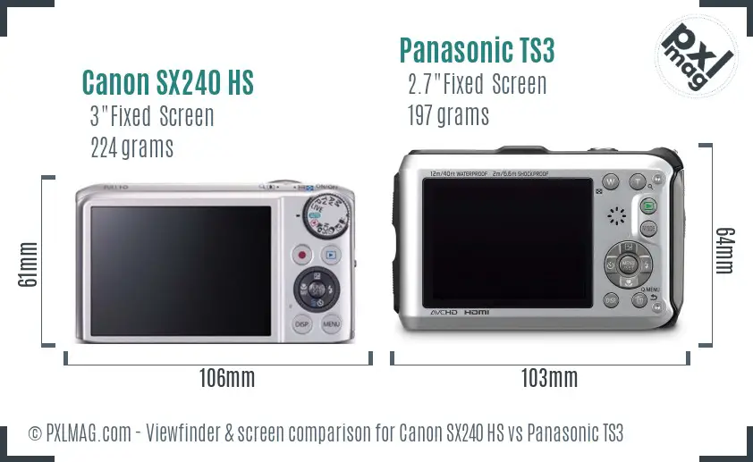 Canon SX240 HS vs Panasonic TS3 Screen and Viewfinder comparison
