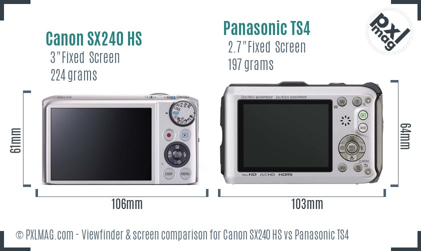 Canon SX240 HS vs Panasonic TS4 Screen and Viewfinder comparison