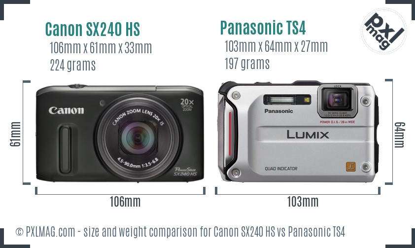Canon SX240 HS vs Panasonic TS4 size comparison