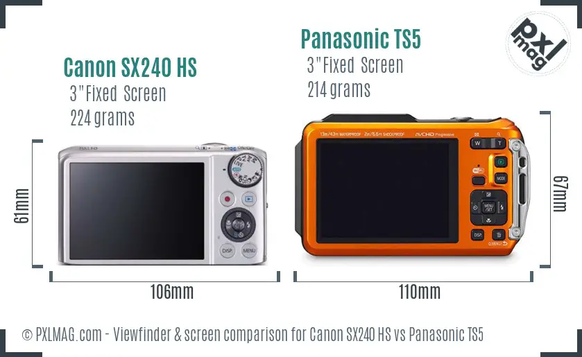 Canon SX240 HS vs Panasonic TS5 Screen and Viewfinder comparison