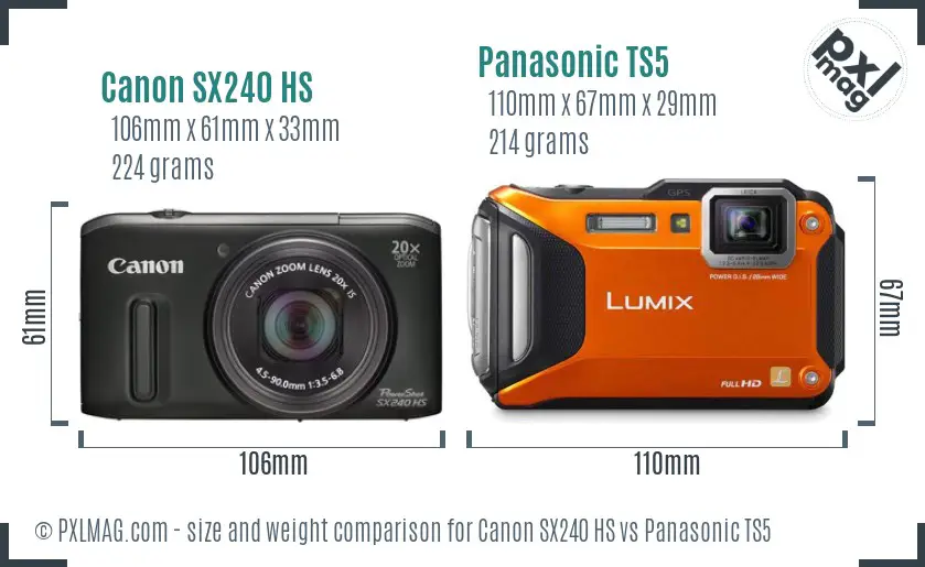 Canon SX240 HS vs Panasonic TS5 size comparison