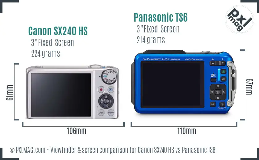 Canon SX240 HS vs Panasonic TS6 Screen and Viewfinder comparison