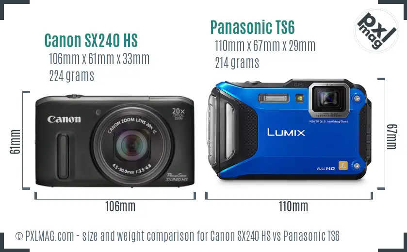 Canon SX240 HS vs Panasonic TS6 size comparison