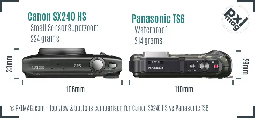 Canon SX240 HS vs Panasonic TS6 top view buttons comparison