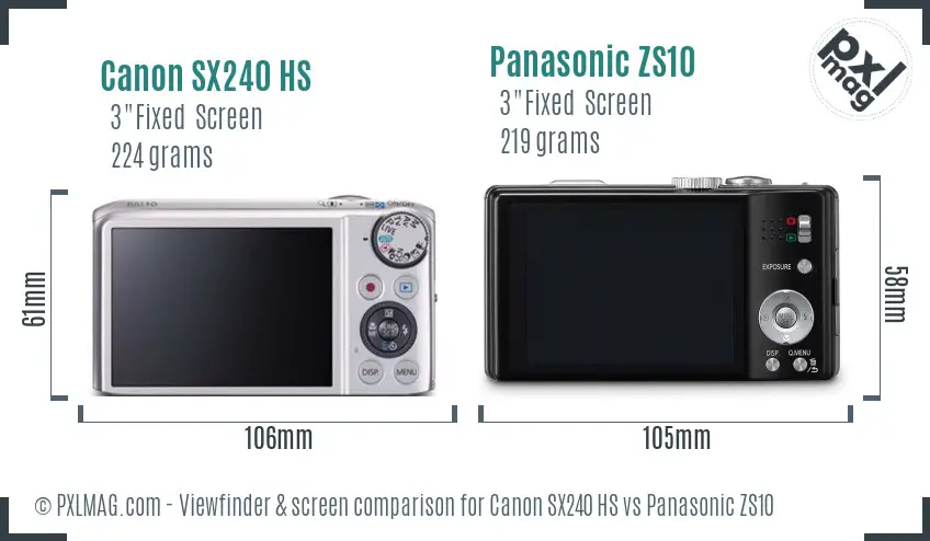 Canon SX240 HS vs Panasonic ZS10 Screen and Viewfinder comparison