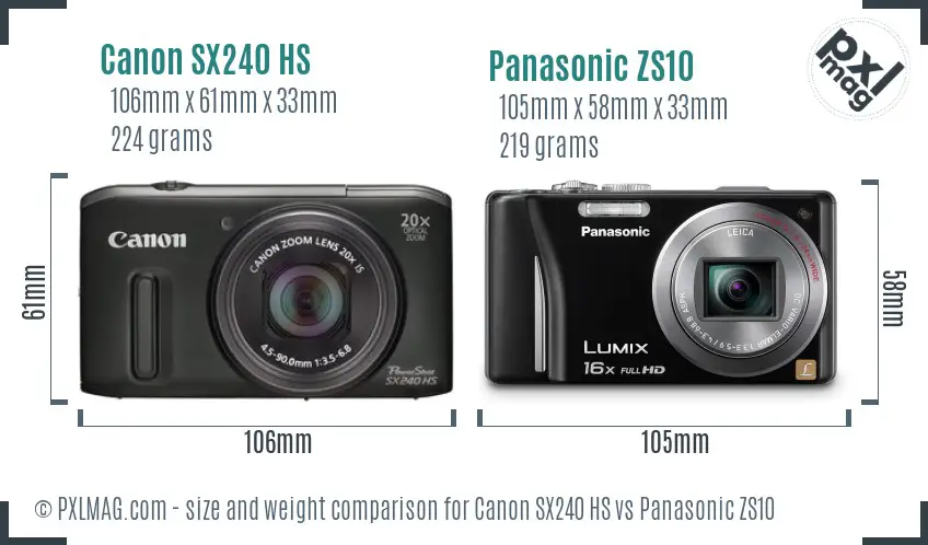 Canon SX240 HS vs Panasonic ZS10 size comparison