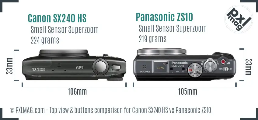 Canon SX240 HS vs Panasonic ZS10 top view buttons comparison