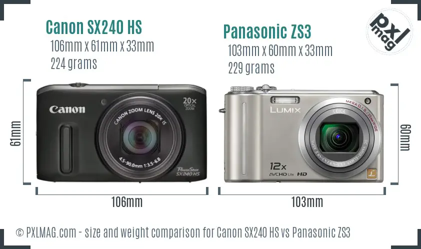 Canon SX240 HS vs Panasonic ZS3 size comparison Canon SX240 HS vs Panasonic ZS3 size comparison