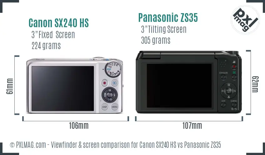 Canon SX240 HS vs Panasonic ZS35 Screen and Viewfinder comparison