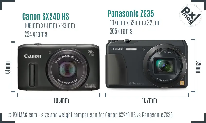 Canon SX240 HS vs Panasonic ZS35 size comparison Canon SX240 HS vs Panasonic ZS35 size comparison