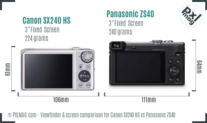 Canon SX240 HS vs Panasonic ZS40 Screen and Viewfinder comparison Canon SX240 HS vs Panasonic ZS40 Screen and Viewfinder comparison