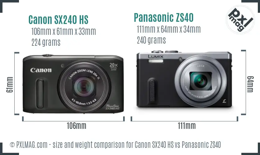 Canon SX240 HS vs Panasonic ZS40 size comparison Canon SX240 HS vs Panasonic ZS40 size comparison