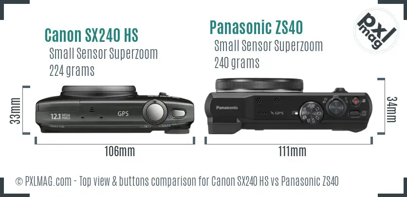 Canon SX240 HS vs Panasonic ZS40 top view buttons comparison Canon SX240 HS vs Panasonic ZS40 top view buttons comparison