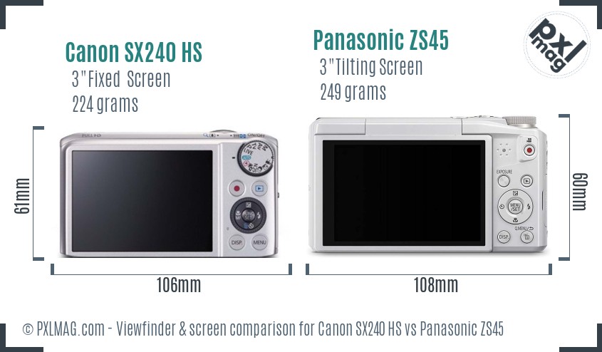 Canon SX240 HS vs Panasonic ZS45 Screen and Viewfinder comparison