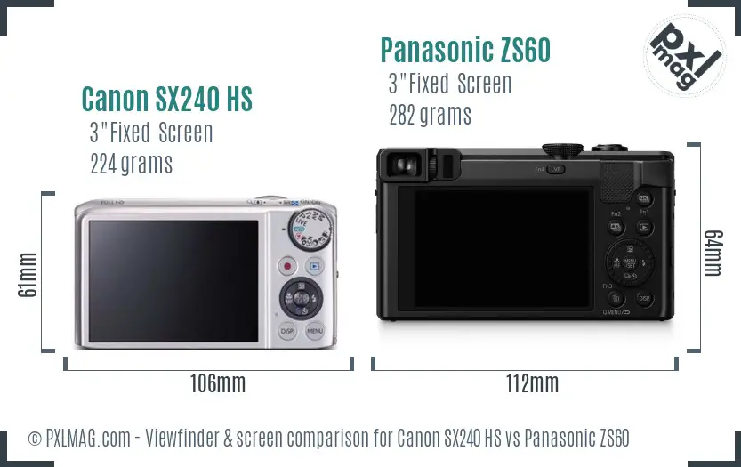 Canon SX240 HS vs Panasonic ZS60 Screen and Viewfinder comparison