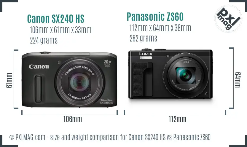 Canon SX240 HS vs Panasonic ZS60 size comparison