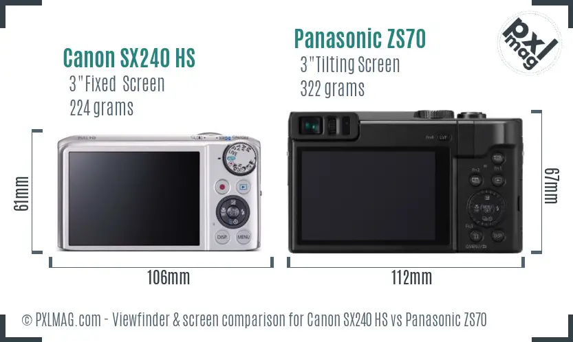 Canon SX240 HS vs Panasonic ZS70 Screen and Viewfinder comparison