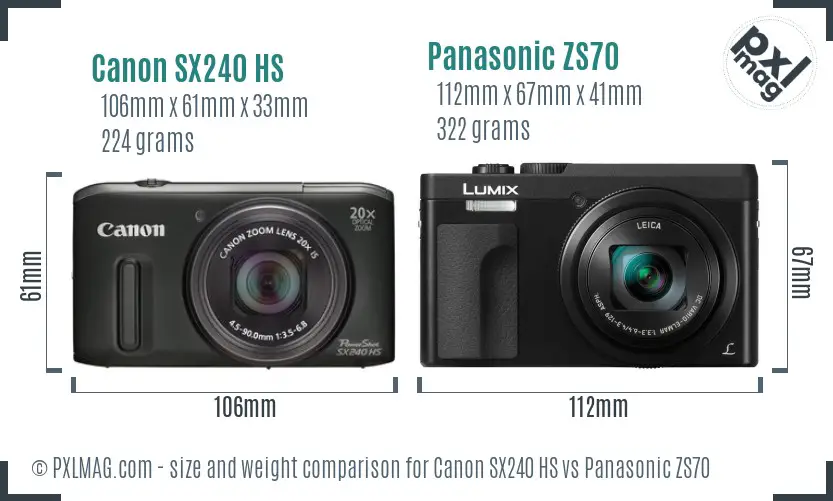 Canon SX240 HS vs Panasonic ZS70 size comparison
