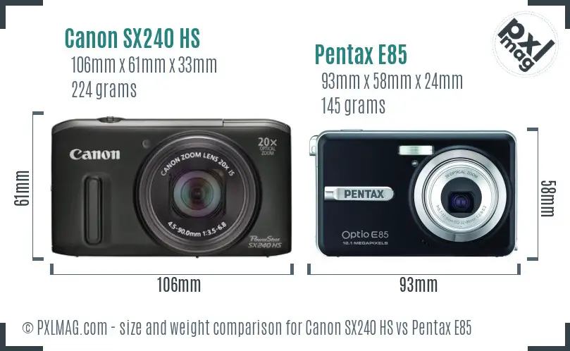 Canon SX240 HS vs Pentax E85 size comparison Canon SX240 HS vs Pentax E85 size comparison