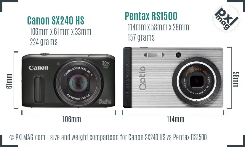 Canon SX240 HS vs Pentax RS1500 size comparison