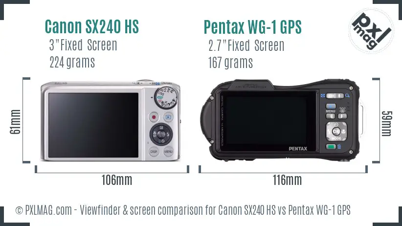 Canon SX240 HS vs Pentax WG-1 GPS Screen and Viewfinder comparison